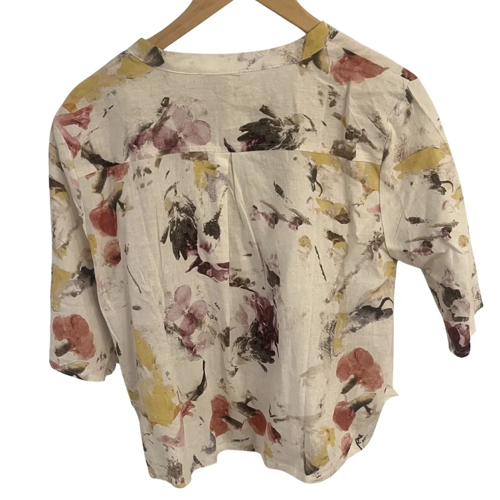 NWOT Hester & Orchard Floral 3/4 Sleeve Linen Blend Button Front Top | Size M - Picture 3 of 6